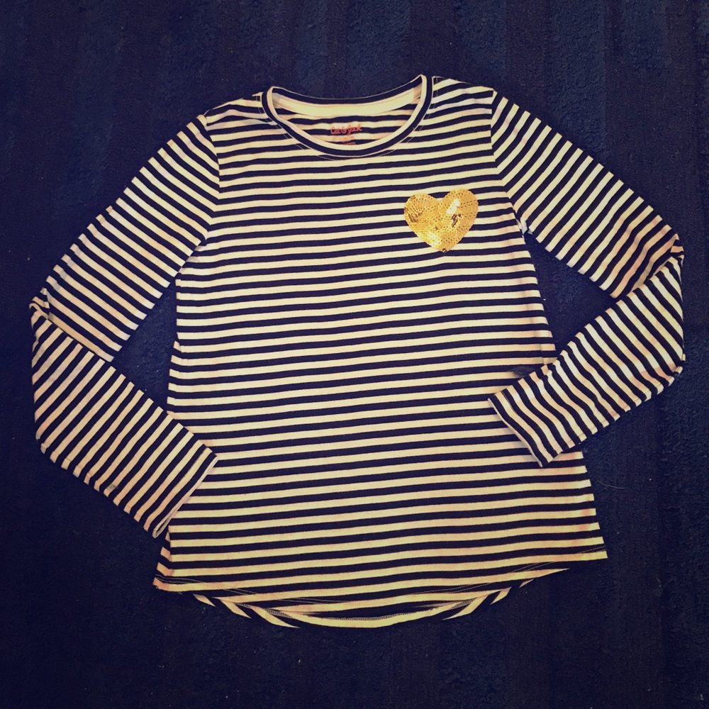 Girls Striped Heart sequin Long Sleeve